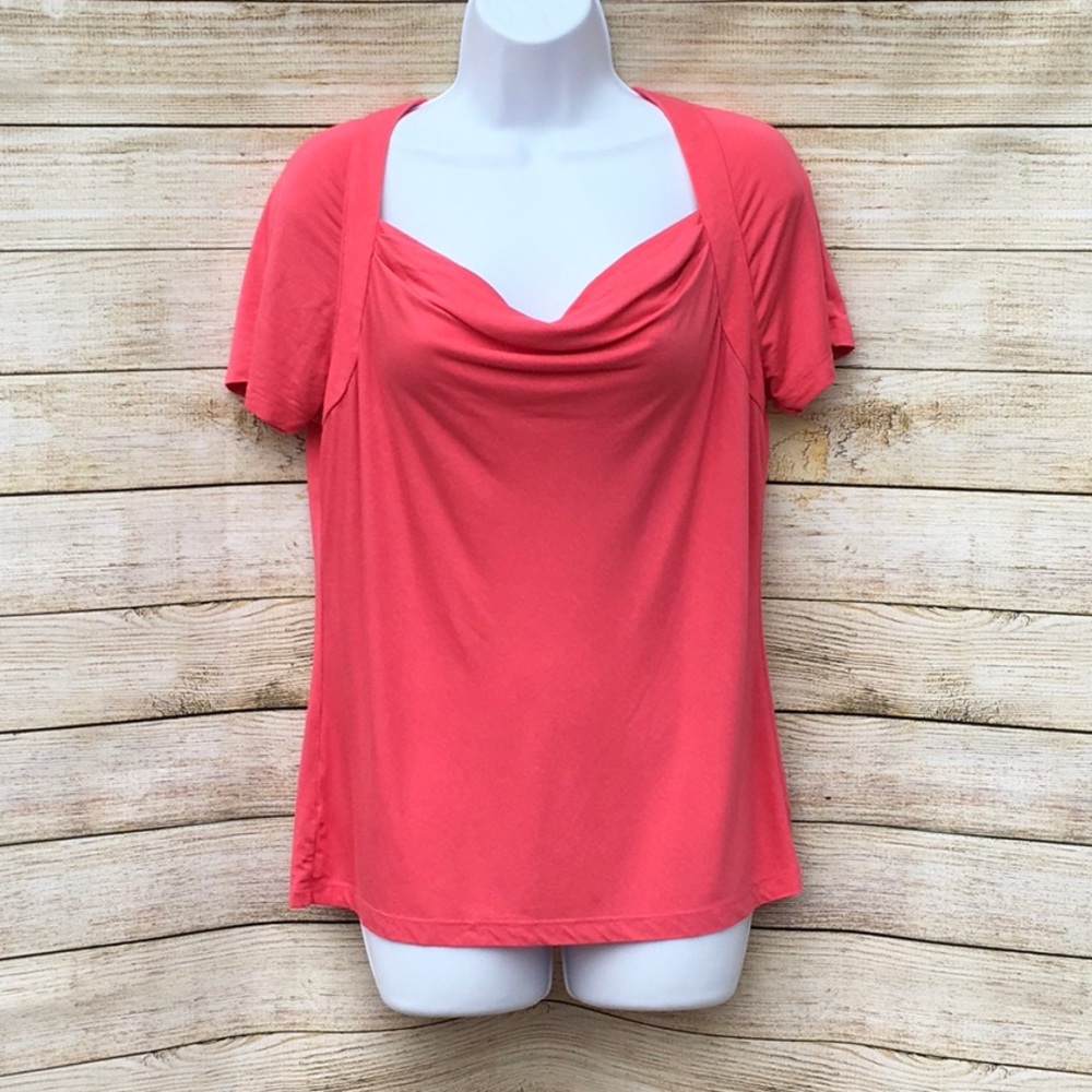 Ann Taylor Loft pink, drape necked blouse, medium